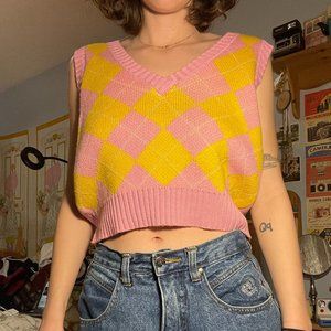 Pink And Yellow Argile Cropped Vest!